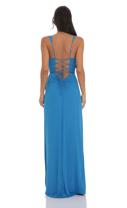 Lace Bust Maxi Dress In Bright Blue