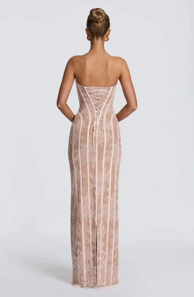 Strapless Off Shoulder Lace Corset Back Mermaid Maxi Evening Dress