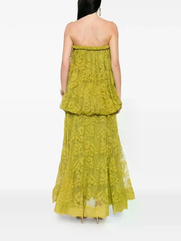 Boho Olive Green Jacquard Strapless Cutout Flare Maxi Dress | Vacation Elegant Slimming Dress