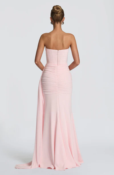 Strapless Sweetheart Ruched Mesh Drape Bodycon Mermaid Evening Maxi Dress