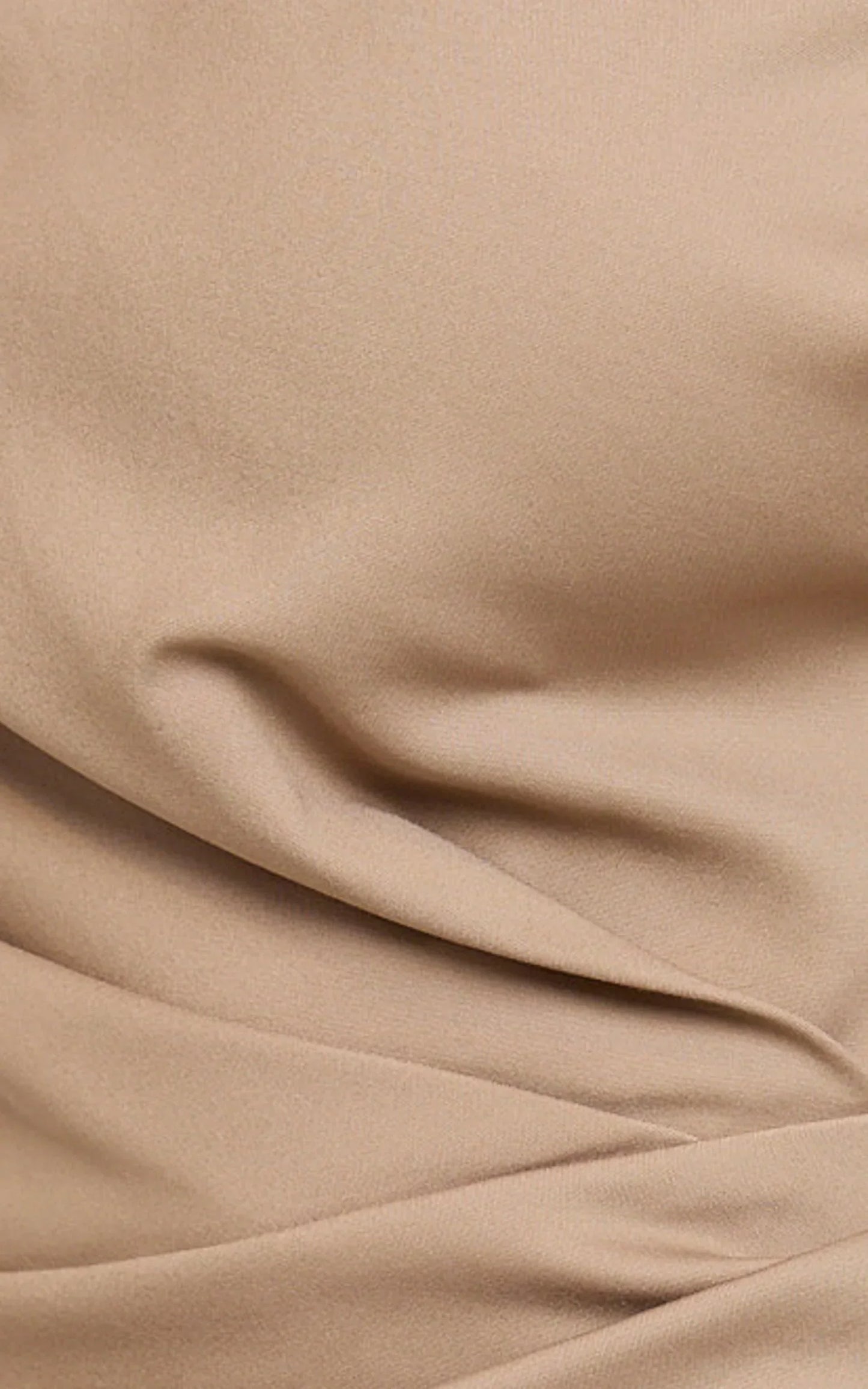Alexandria Midi Dress - Tip Shoulder Draped Fitted Dress in Mocha