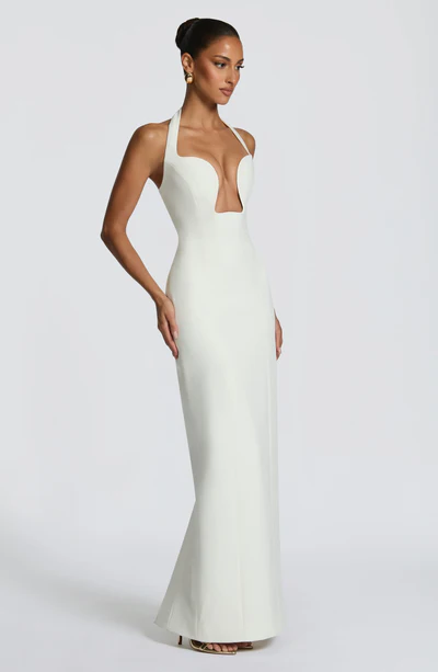 Halter Cutout Lace-Up Waist Bodycon Maxi Evening Dress