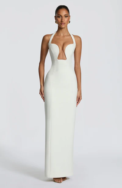 Halter Cutout Lace-Up Waist Bodycon Maxi Evening Dress