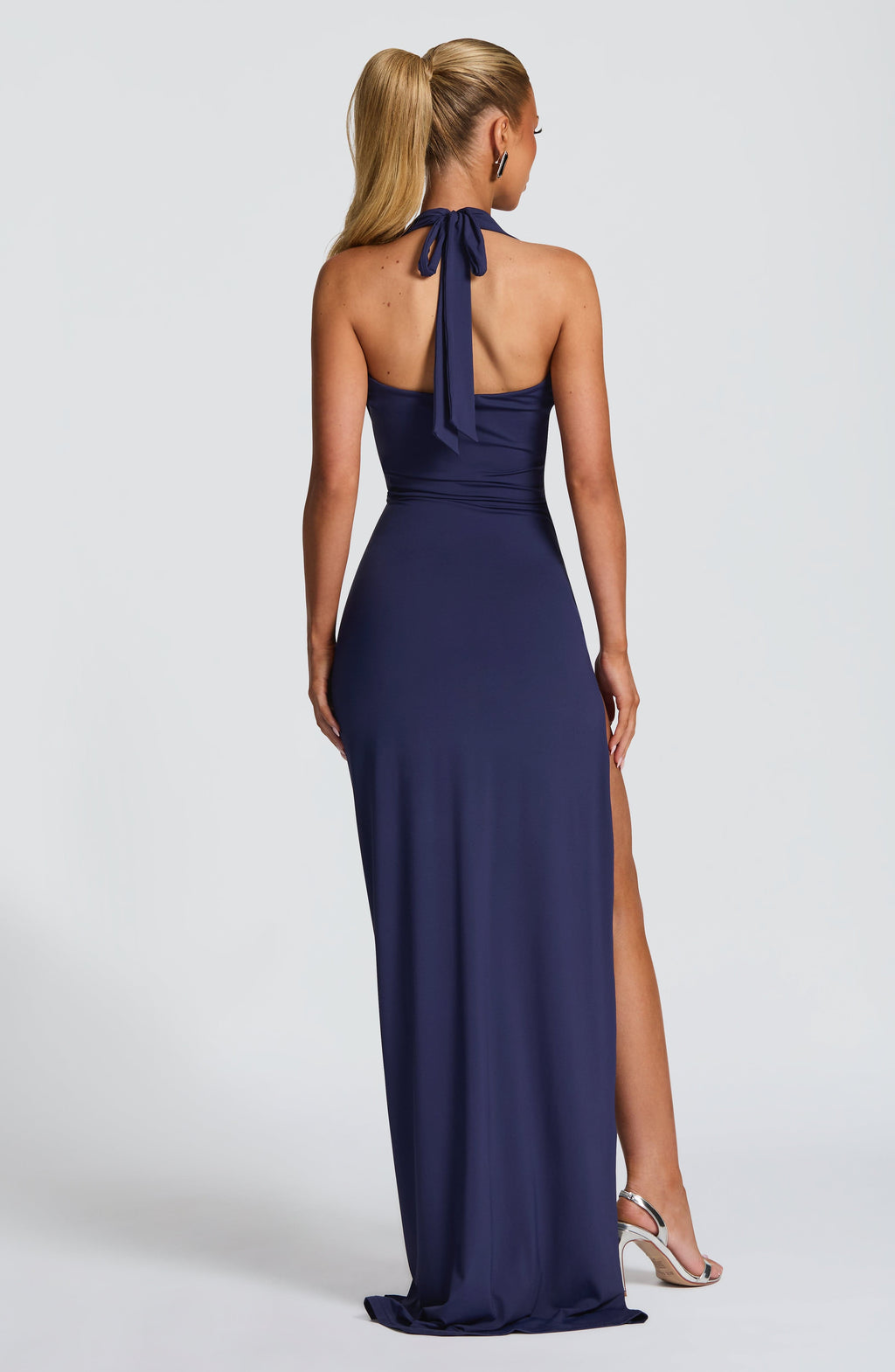 Sexy Halter Cowl Neck Ruched High-Slit Floor-Length Maxi Dress