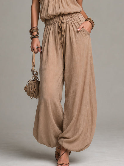 Boho Vacation Ruffled Halter Top & Lantern Pants Set