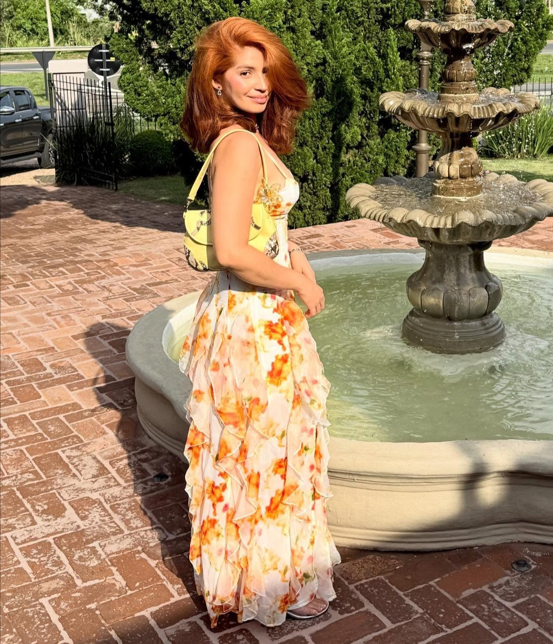 Orange Tie-Dye Floral V-Neck Cami Irregular Ruffle Maxi Dress | Vacation Elegant Beach Dress