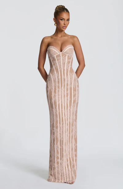 Strapless Off Shoulder Lace Corset Back Mermaid Maxi Evening Dress
