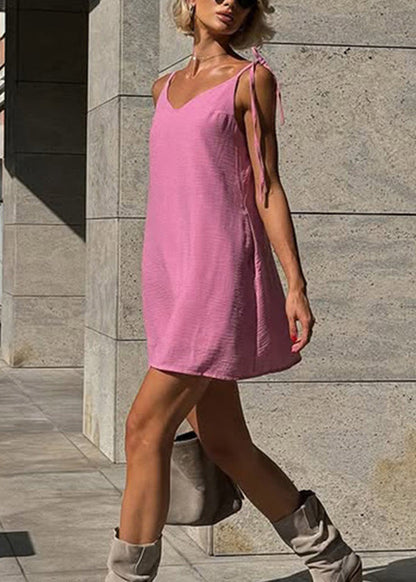 Fashion White Backless Lace Up Cotton Mini Dresses Summer