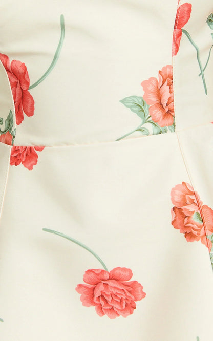 Tia Mini Dress - Square Neck Fit And Flare Dress In Rose Garden Print