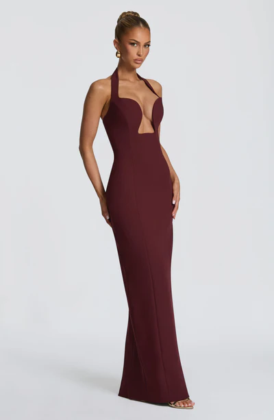 Halter Cutout Lace-Up Waist Bodycon Maxi Evening Dress
