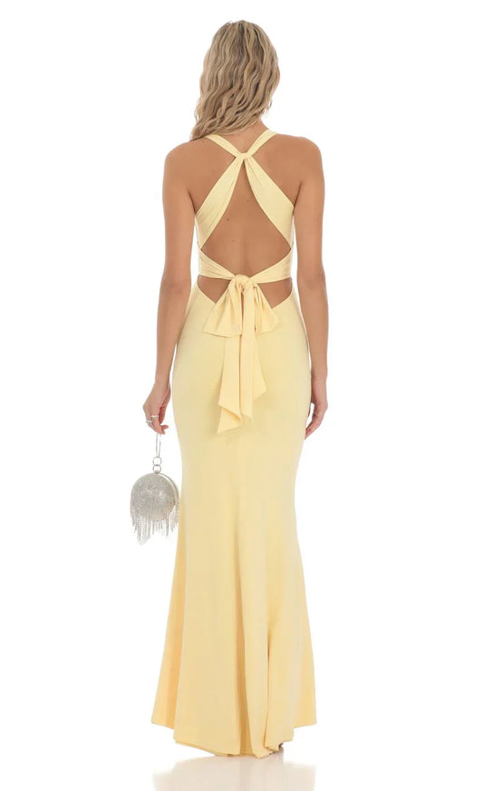 Front Twist V-Neck Maxi Dress In Yellow