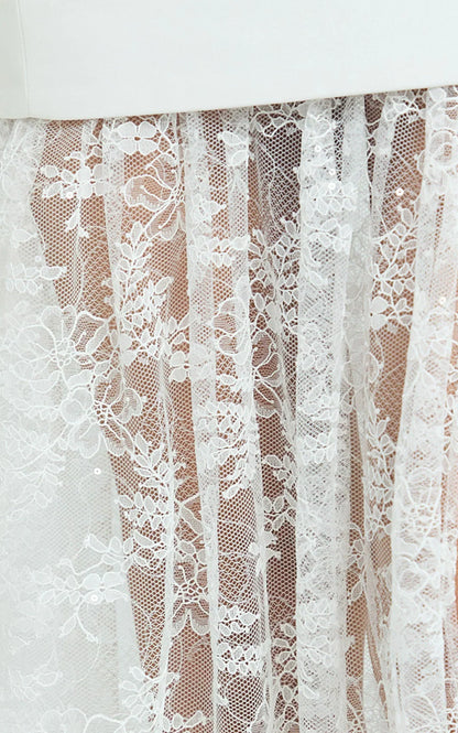 Alegra Maxi Dress - Peplum Bodice Lace Skirt Dress in Ivory