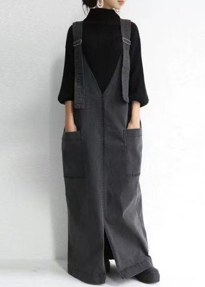Casual Black Oversized Pockets Cotton Maxi Dresses Summer