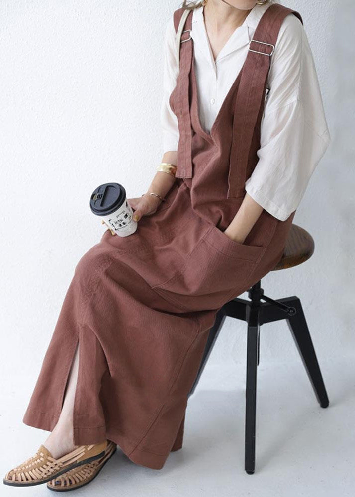 Style Brick Red Oversized Side Open Cotton Dress Summer
