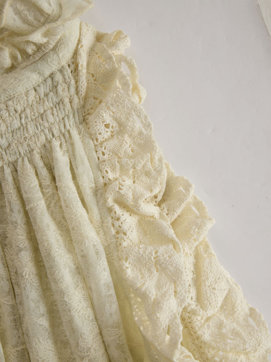 Vacation Retro Beige Lace Sleeveless Ruffled Mini Dress