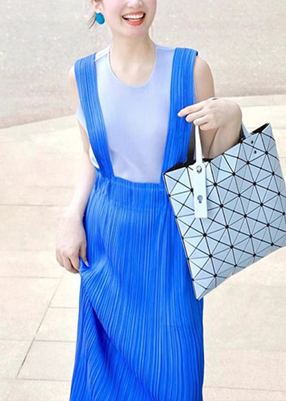 2025 Blue Wrinkled Tank Top And Dress Set Summer
