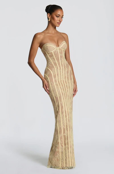Strapless Off Shoulder Lace Corset Back Mermaid Maxi Evening Dress