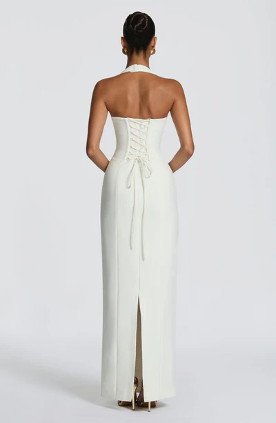 Halter Cutout Lace-Up Waist Bodycon Maxi Evening Dress