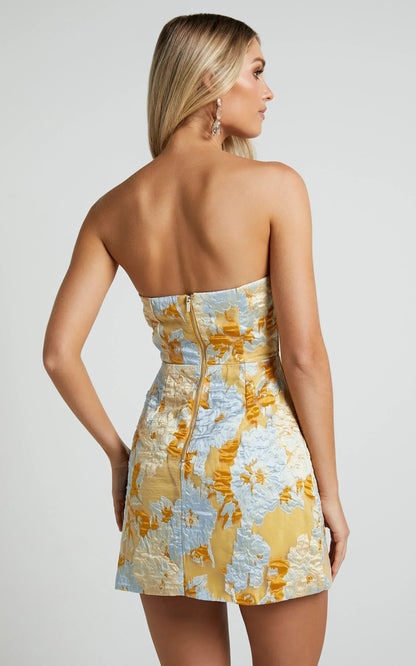 Strapless Dress In Blue Jacquard Brailey Mini Dress