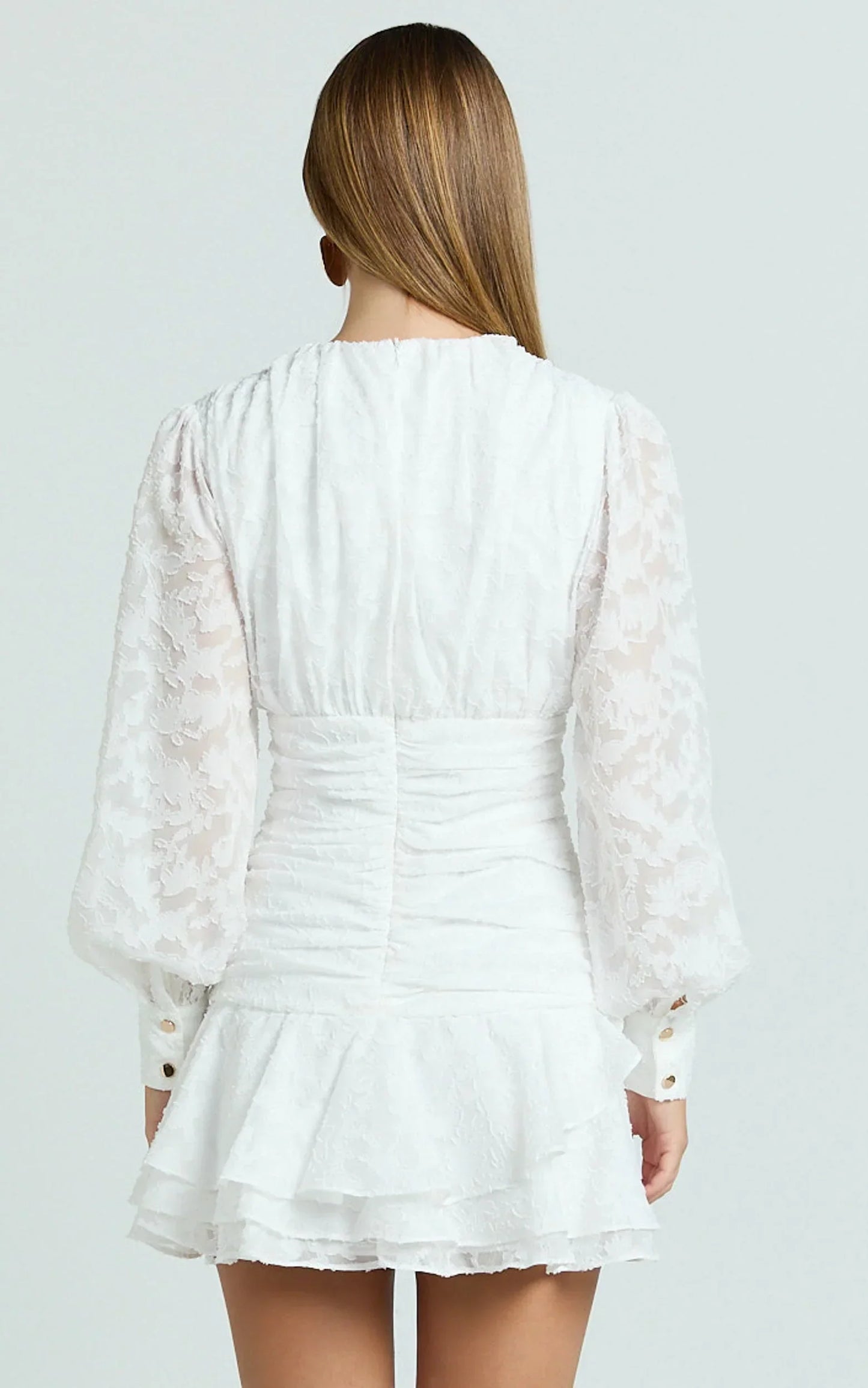 Bijou Mini Dress - Embroidery Long Sleeve Dress In White