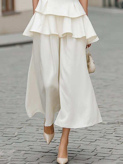 Layered Peplum V-Neck Top And Wide-Leg Pants Set
