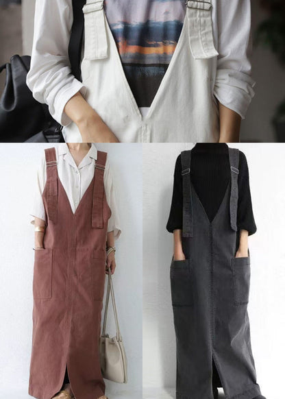 Style Brick Red Oversized Side Open Cotton Dress Summer