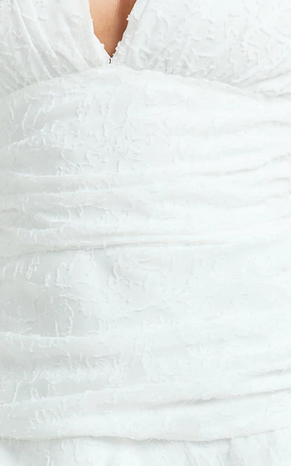 Bijou Mini Dress - Embroidery Long Sleeve Dress In White