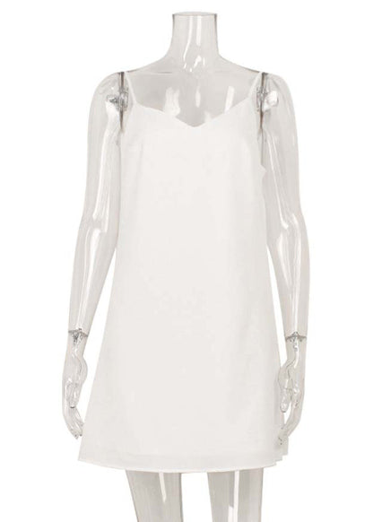 Fashion White Backless Lace Up Cotton Mini Dresses Summer