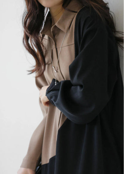 Modern Colorblock Oversized Patchwork Cotton Holiday Dress Fall