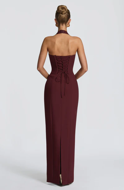 Halter Cutout Lace-Up Waist Bodycon Maxi Evening Dress
