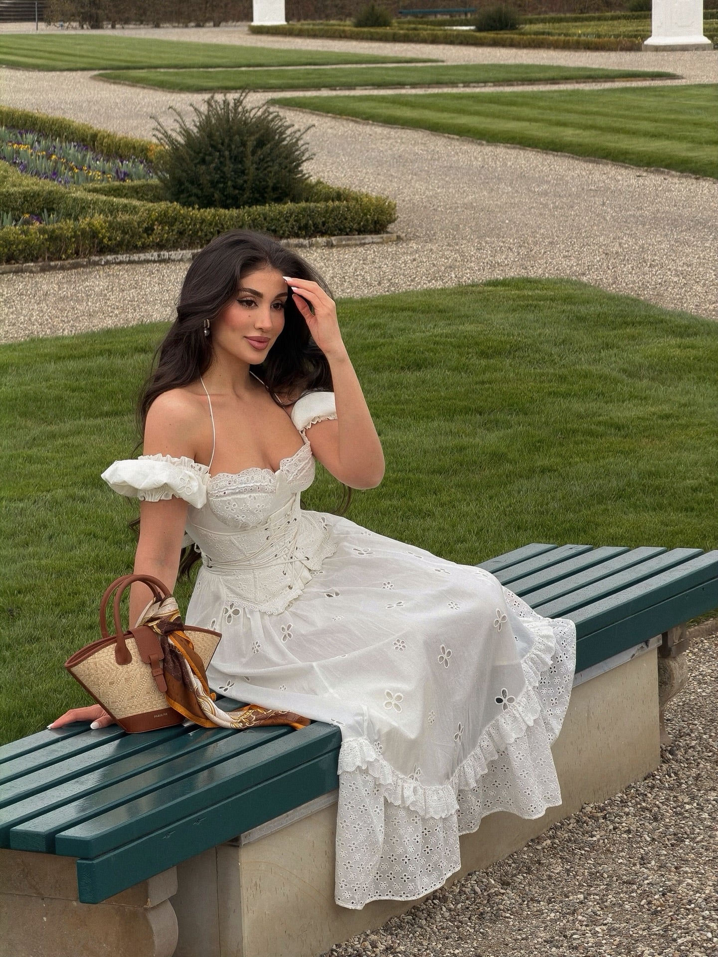 French Vintage Halter Off Shoulder Lace Corset Embroidered Maxi Dress