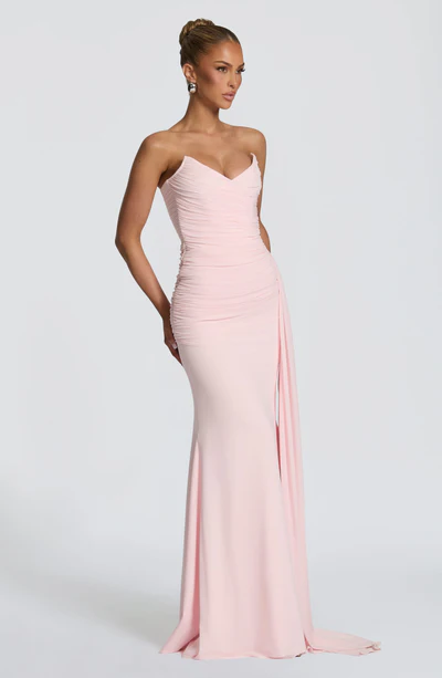 Strapless Sweetheart Ruched Mesh Drape Bodycon Mermaid Evening Maxi Dress